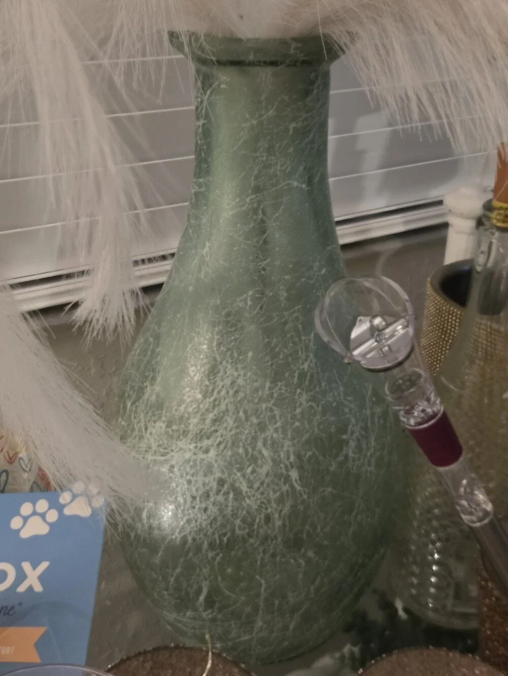 Aqua Mint Green Crackle Glass Vase | 16